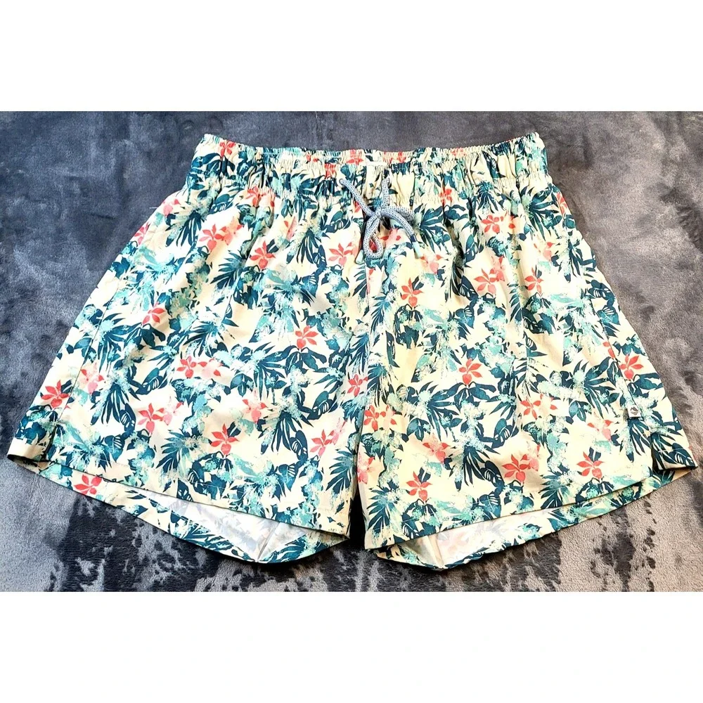 Ocean Coast Floral Hawaiian Print Womens Lined Swim Trunks‎ Shorts Size 2X
